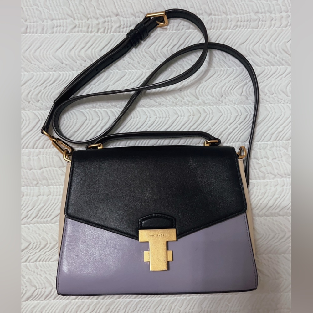 Tory Burch Black and Lavender Crossbody satchel small  bag .